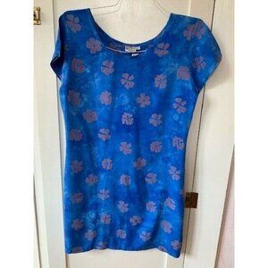 Go Fish Blue Batik Flower Shift Beach Dress Size XS